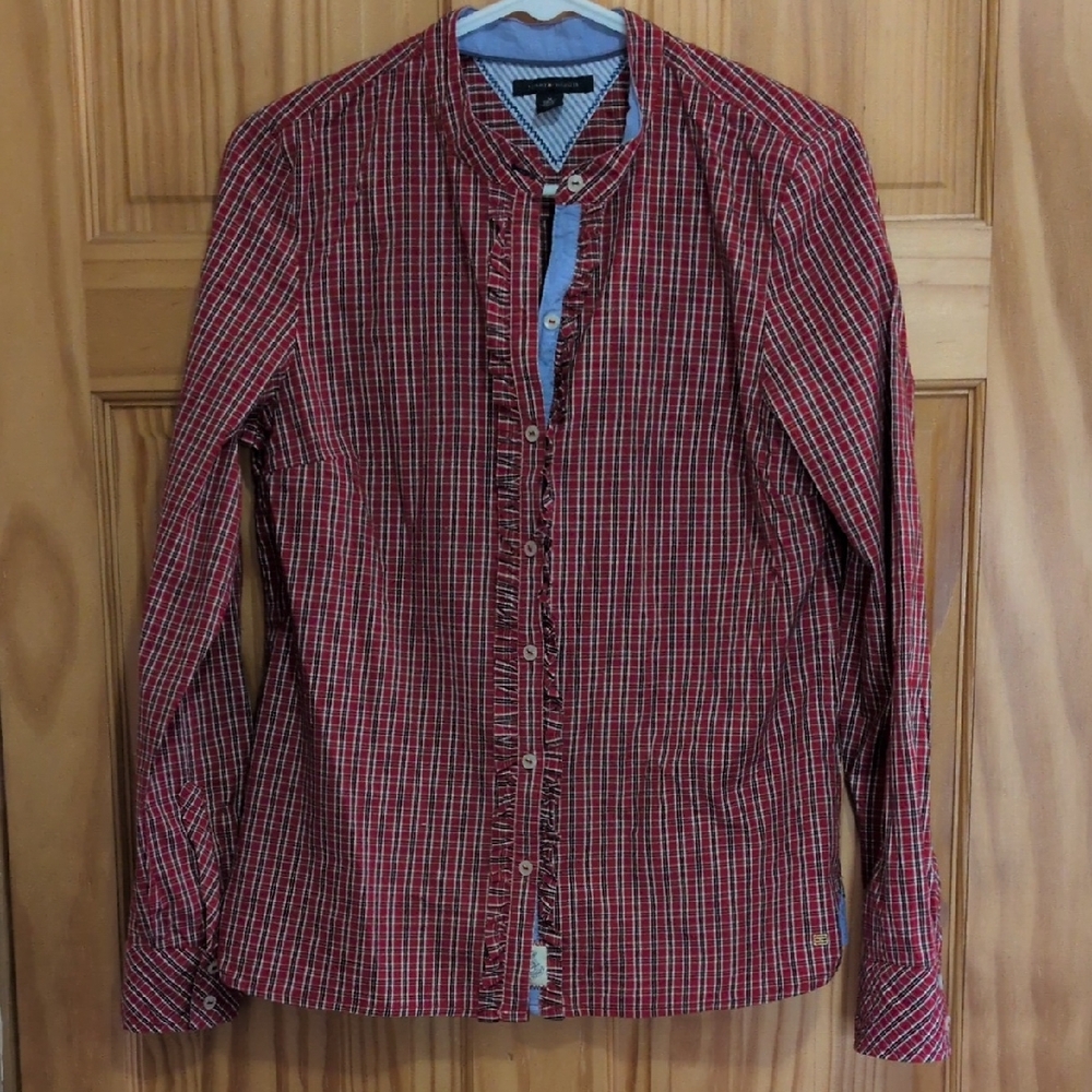 Tommy Hilfiger Red and Navy Checkered Shirt